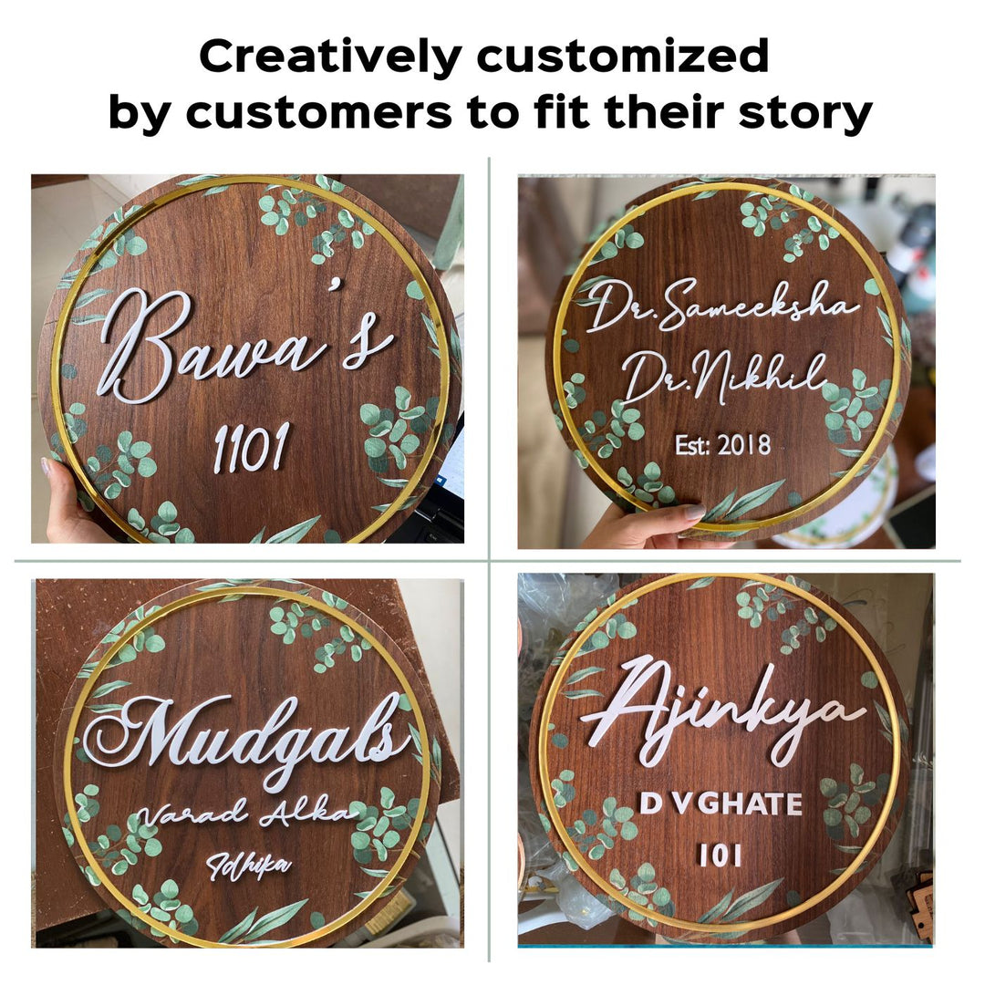 Personalised Floral Round Nameplate - Name Personalization Examples Front View