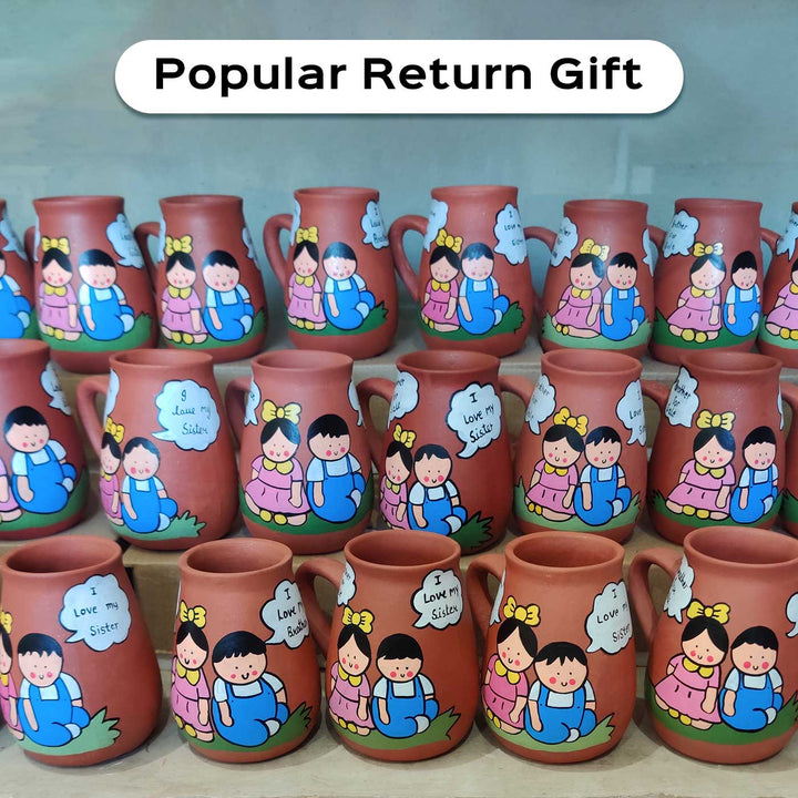 Handpainted Terracotta Mugs for Siblings with Personalised Speech Bubbles - 300ml