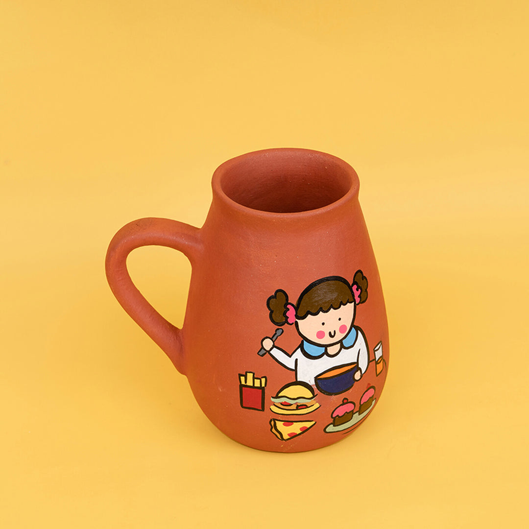 Handpainted Terracotta Mug With Foodies Avatar Illustrations