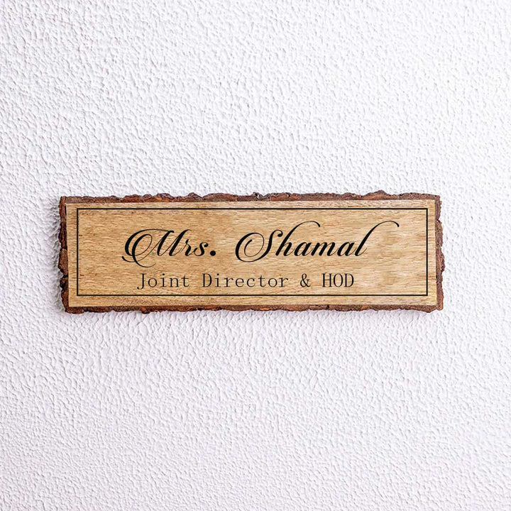 Handcrafted Mango Wood Personalized Name Plate For Hod - Mounted on Wall Front View