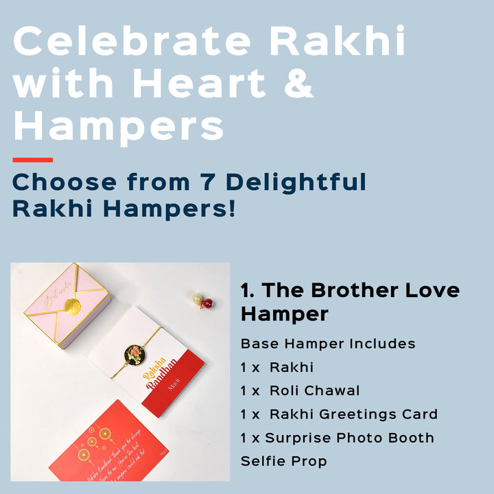 Beaded Bhai Behen Acrylic Bracelet Rakhi Hamper With Chocolates And Roli Chawal For Brother Customizable Options Includes Up To 7 Goodies - Hampers Overview with Text