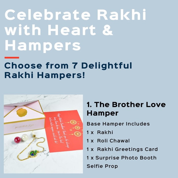Beaded Peacock Pearl And Stone Bracelet Rakhi Hamper With Chocolates And Roli Chawal For Brother Customizable Options Includes Up To 7 Goodies - Product description with Rakhi