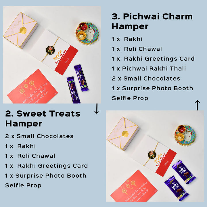 Beaded Bhai Behen Acrylic Bracelet Rakhi Hamper With Chocolates And Roli Chawal For Brother Customizable Options Includes Up To 7 Goodies - Hampers Description with Items