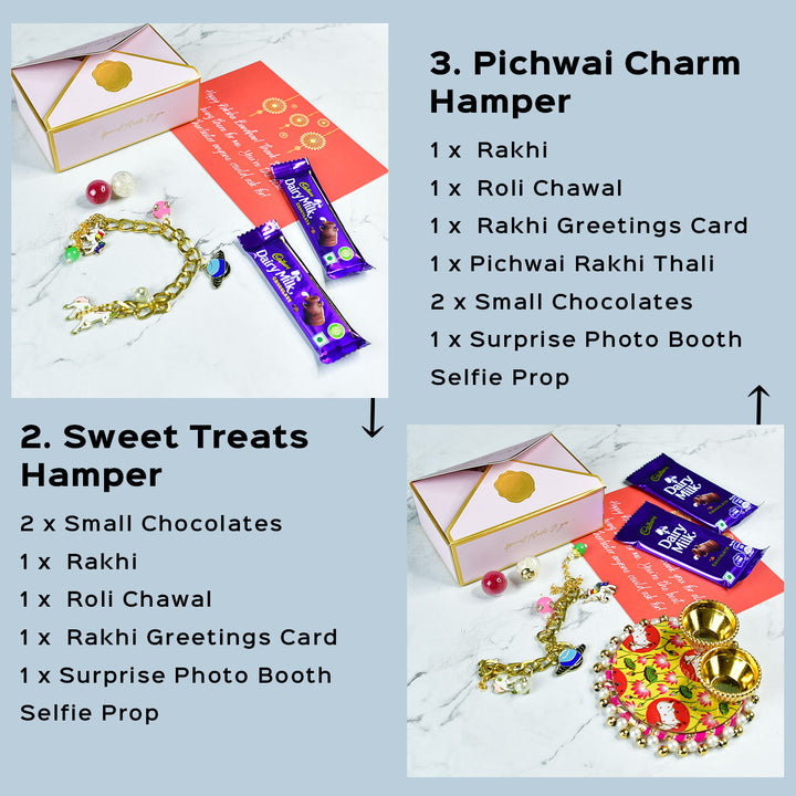 Beaded Fantasy And Space Adventure Metal Bracelet Rakhi Hamper With Chocolates And Roli Chawal For Brother Customizable Options Includes Up To 7 Goodies - Rakhi Hamper Description (6)