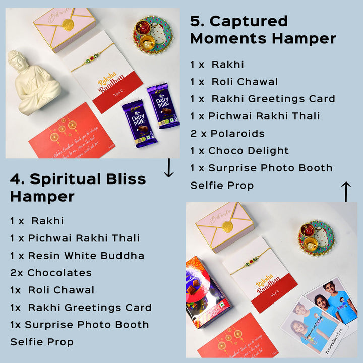 Beaded Red And Green Bracelet Rakhi Hamper With Chocolates And Roli Chawal For Brother Customizable Options Includes Up To 7 Goodies - Multiple hamper sets with various contents