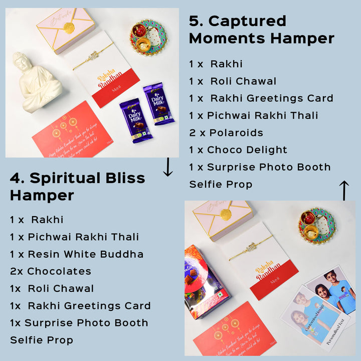 Beaded Bhai Pearl And Stone Bracelet Rakhi Hamper With Chocolates And Roli Chawal For Brother Customizable Options Includes Up To 7 Goodies - Expanded hamper groups with arrangements