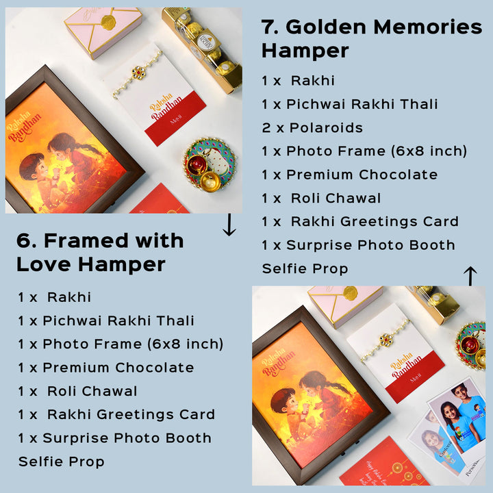 Beaded Pearl And Stone Bracelet Rakhi Hamper With Chocolates And Roli Chawal For Brother Customizable Options Includes Up To 7 Goodies - Rakhi hamper with photo frame