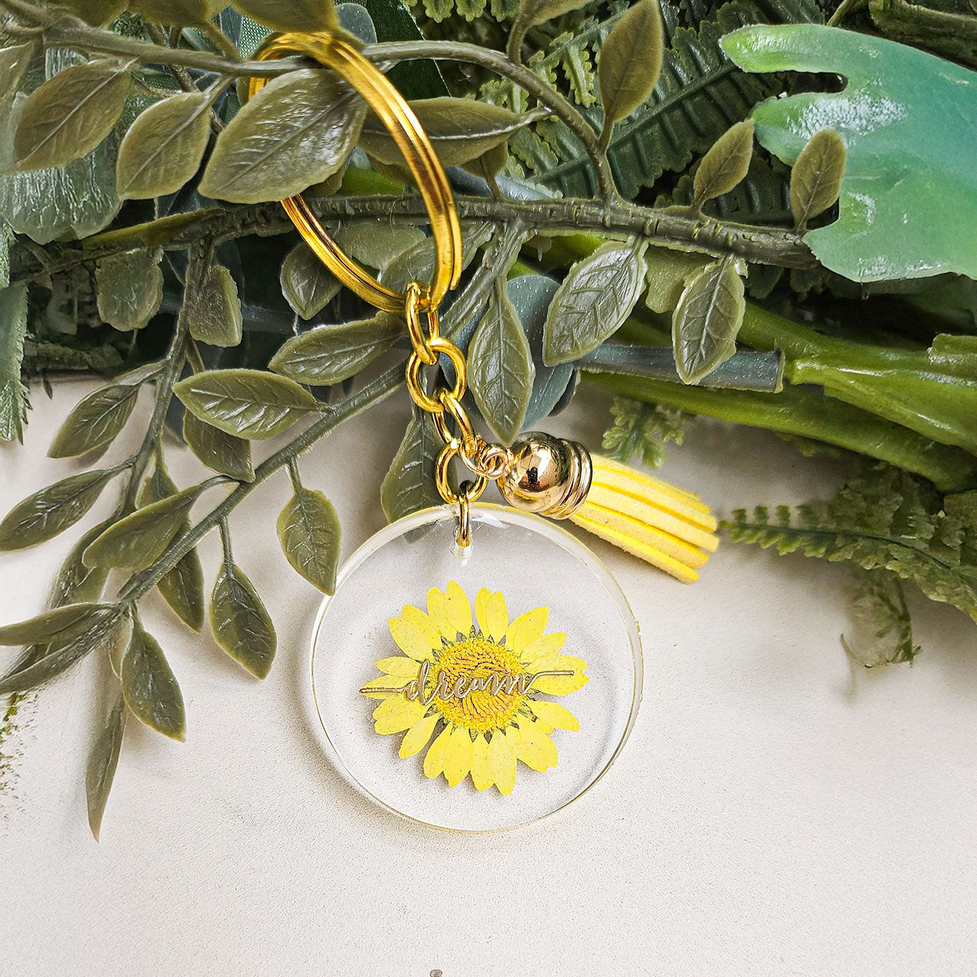 Buy Handmade Pressed Flower Art Mellow Yellow Resin Keychain Online On ...