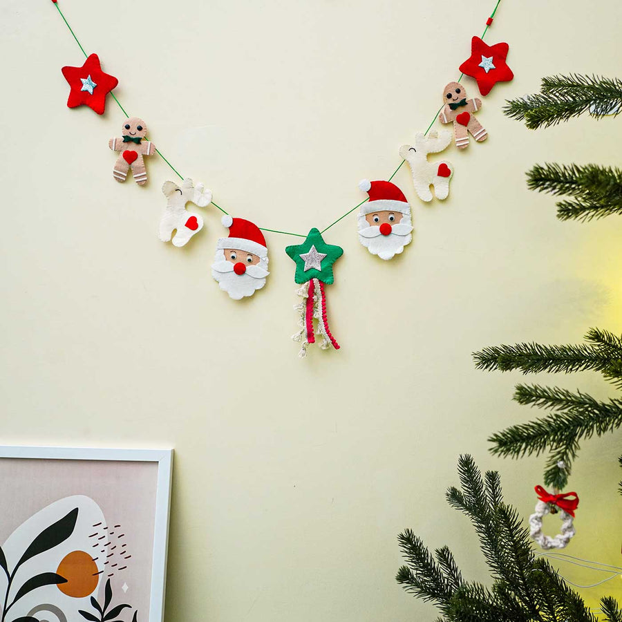 Handmade Santa Clause Felt Garland Bunting For Christmas Decoration - Hanging Garland Decoration Display