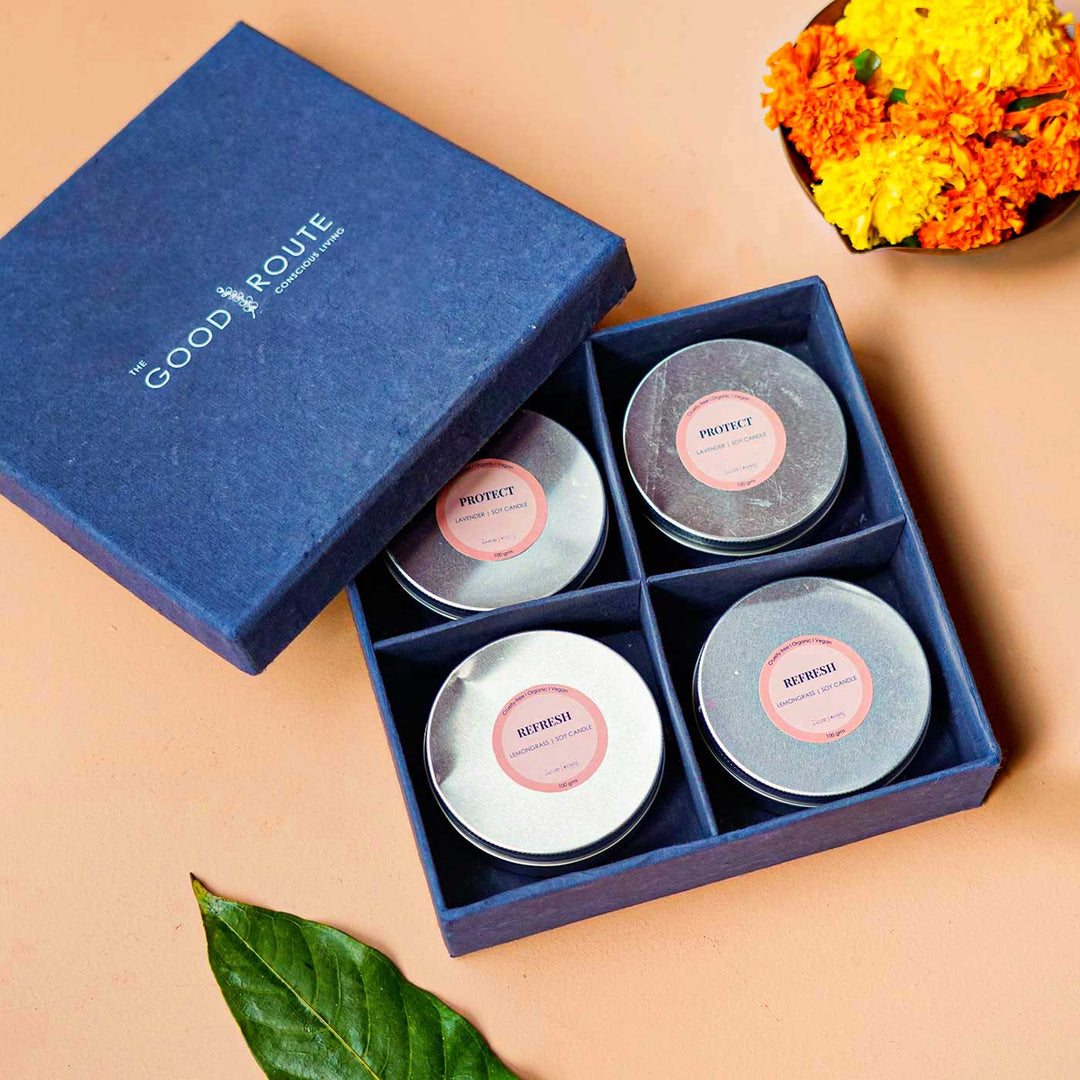 Handmade Festive Dry Flower Candle Gift Hamper | Set Of 4