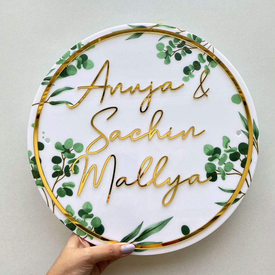 Personalised Acrylic Floral Round Nameplate - Front View with Name Personalization