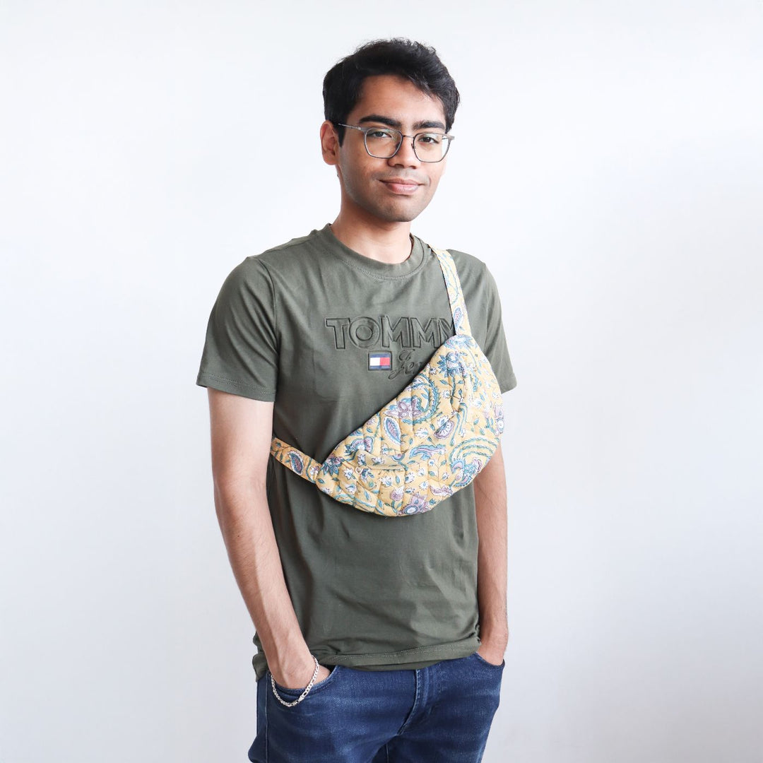 Handmade Block Printed Boho Theme Cotton Belt Bag | 12.5 x 6.3 Inch