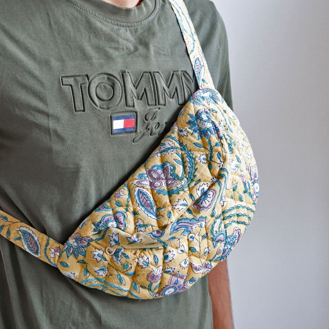 Handmade Block Printed Boho Theme Cotton Belt Bag | 12.5 x 6.3 Inch
