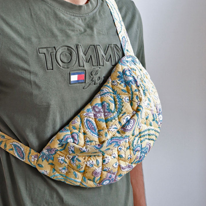 Handmade Block Printed Boho Theme Cotton Belt Bag | 12.5 x 6.3 Inch