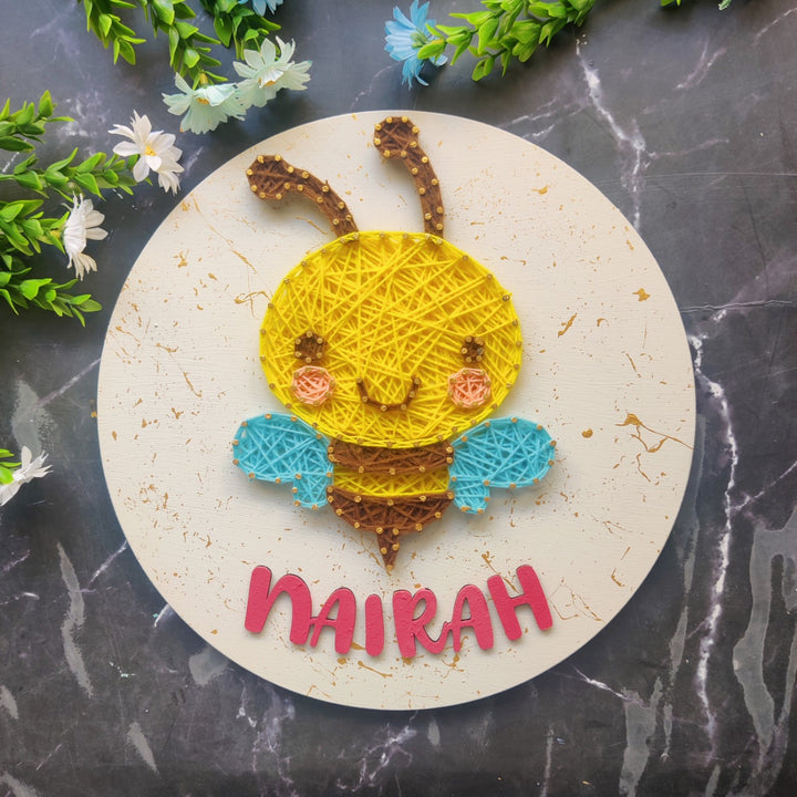 Personalized Animal Theme Kids String Art Name Plate 2 - Front View with Name Personalization