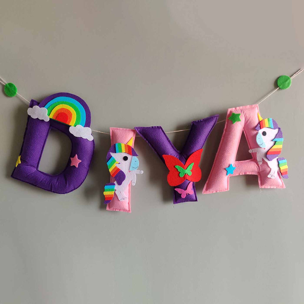 Personalized Handmade Unicorn Theme Felt Bunting Craftworld - Hanging Name Banner Close-up