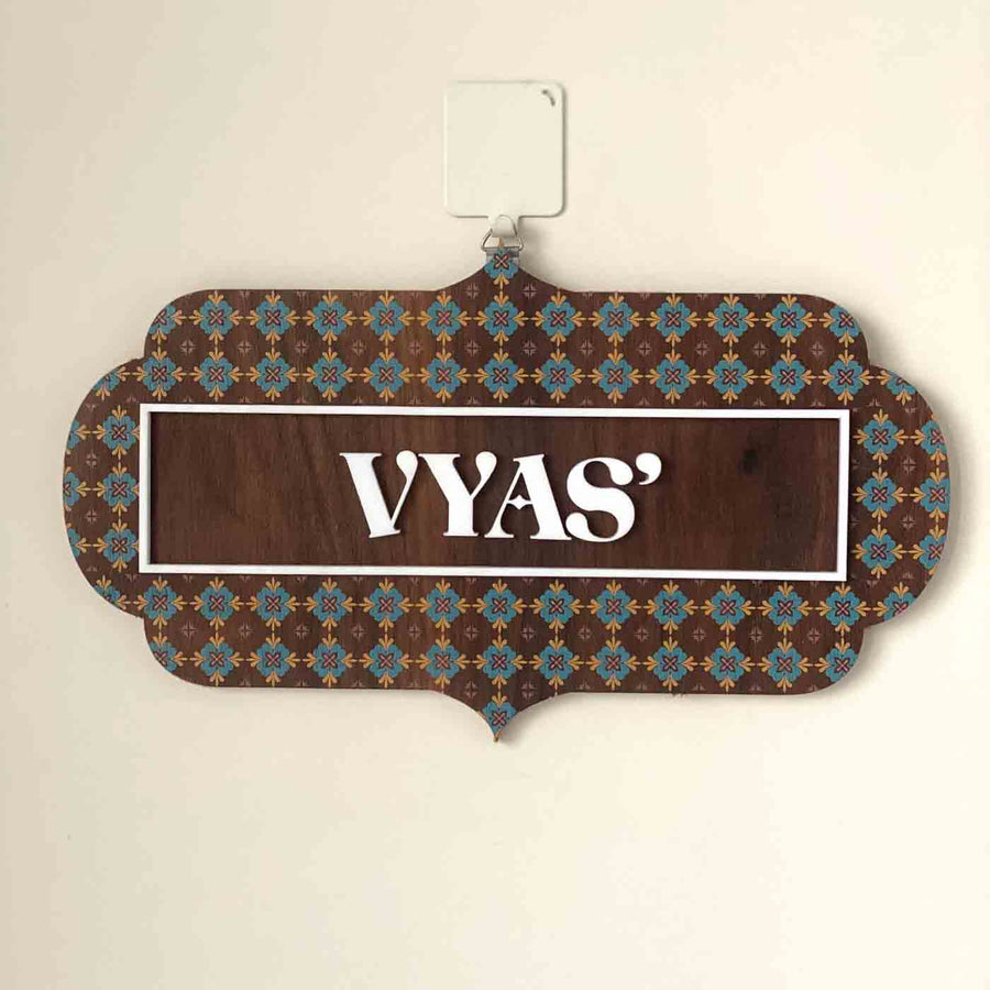 Vintage Wooden Name Plate With 3D Acrylic Letters - Hanging Front View with Name Personalization