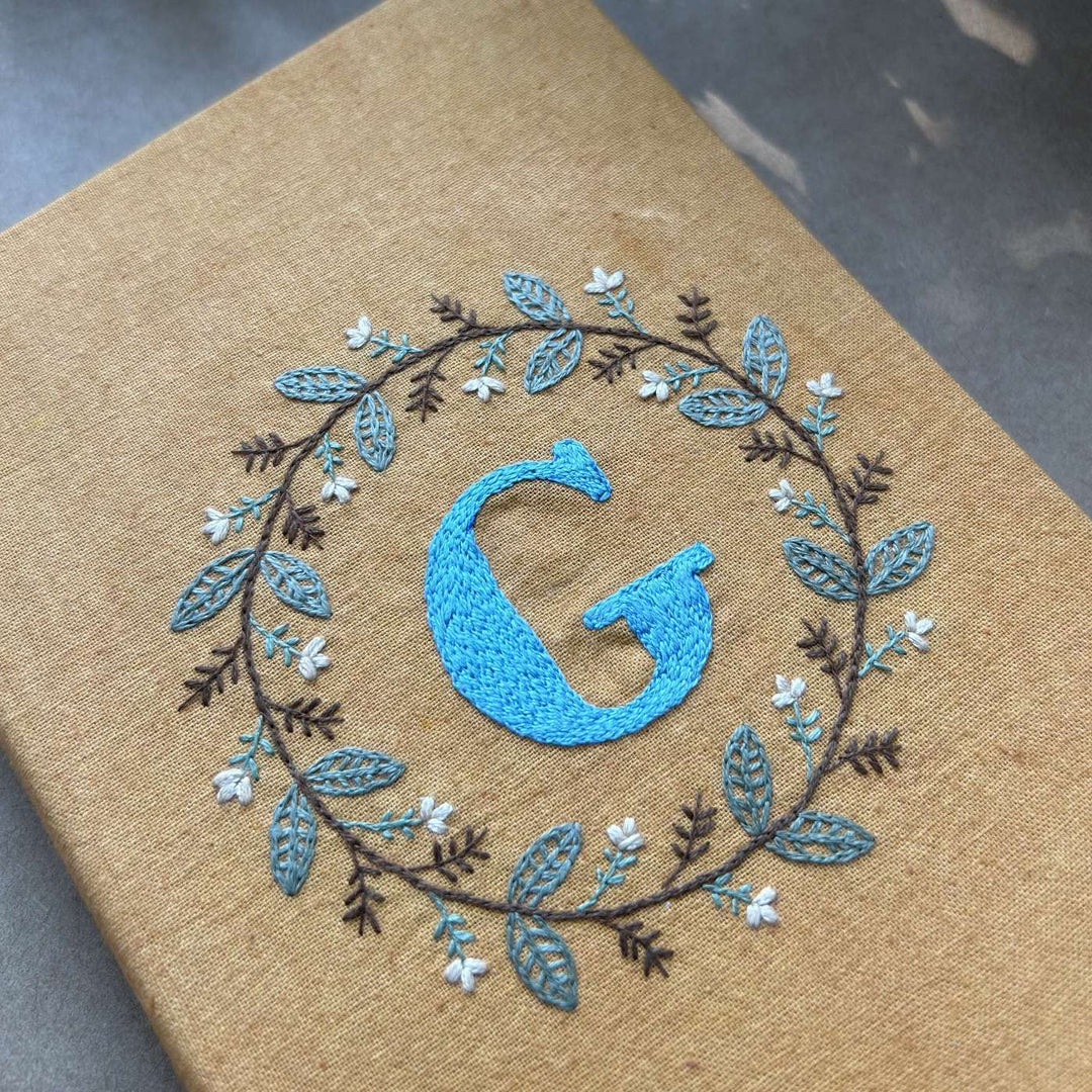 Personalized Handmade Embroidered Floral Monogram Paper Dairy