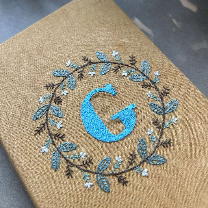 Personalized Handmade Embroidered Floral Monogram Paper Dairy