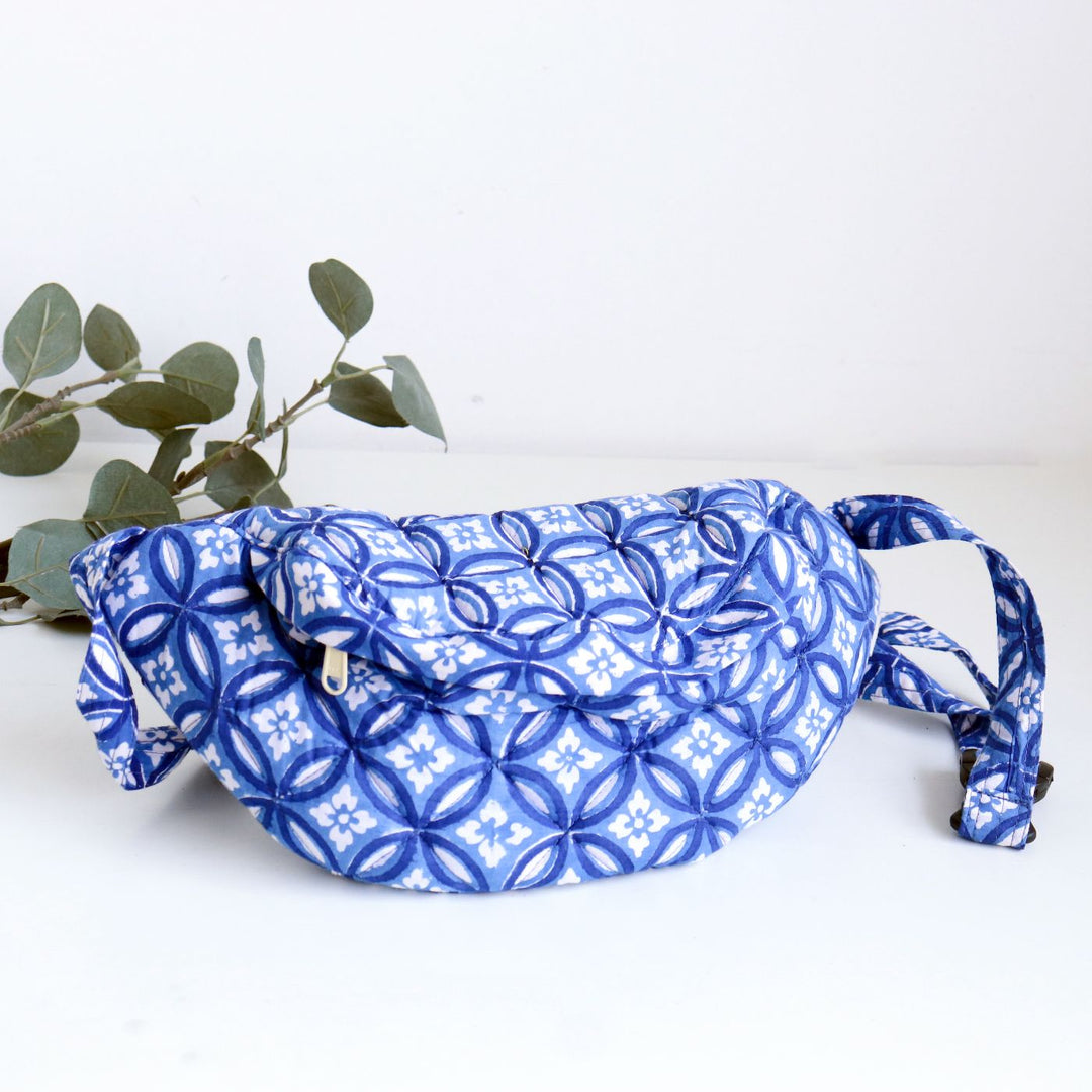 Handmade Block Printed Boho Theme Cotton Belt Bag | 12.5 x 6.3 Inch