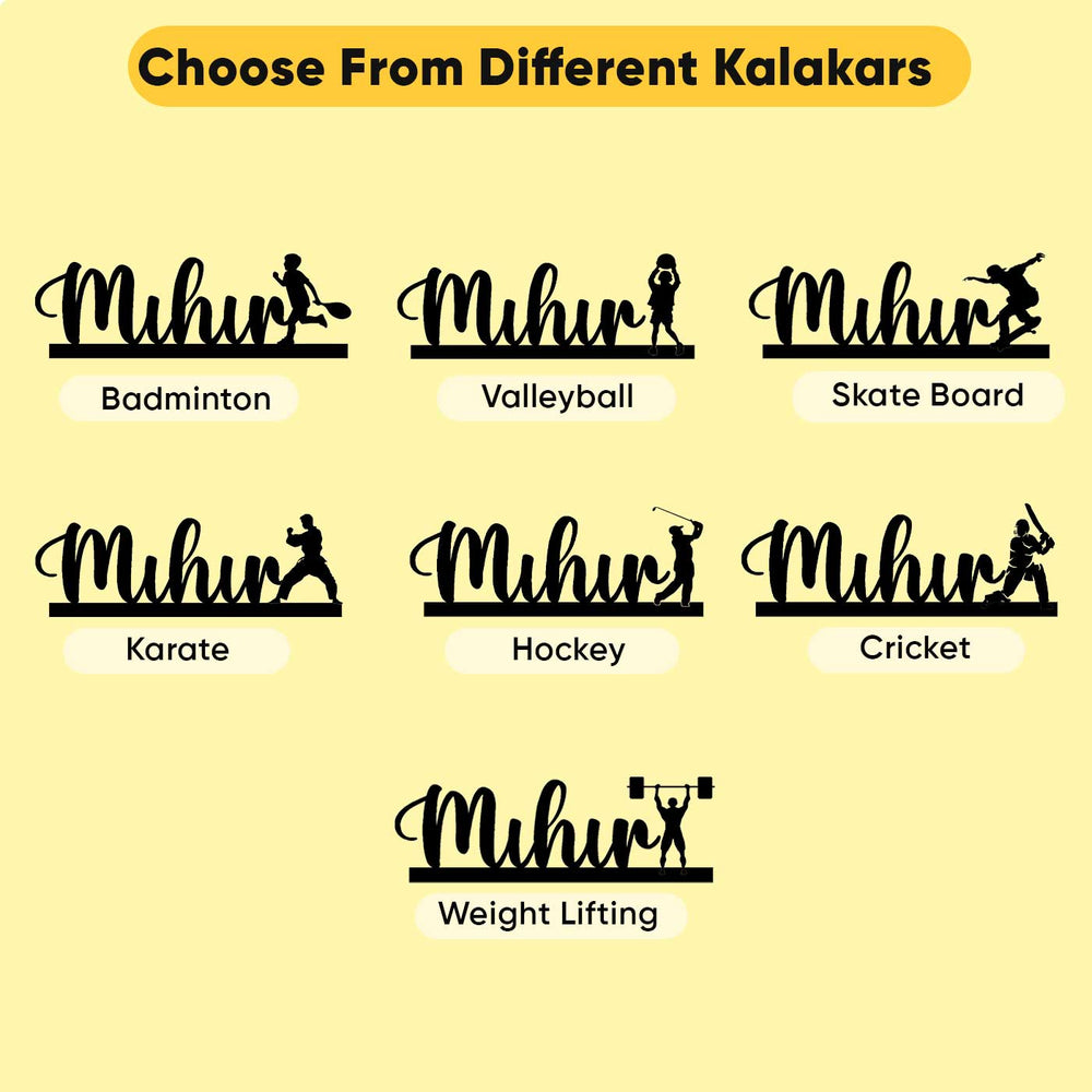 Personalized Handmade Kalakaar Wooden Cutout Name Plate For Boys - Multiple Design Style Options Display