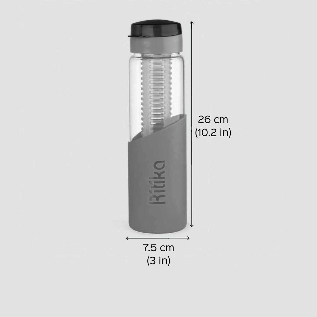 Personalized Leakproof & Stylish Infuser Borosil Glass Bottle | 750ml
