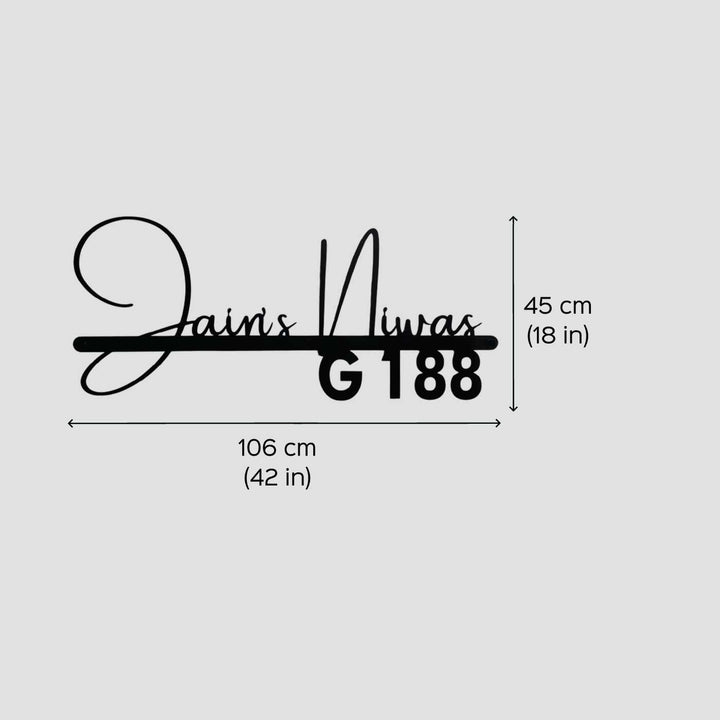 Personalized Waterproof Jains Elegant Design Metal Name Plate - Dimension Chart with Measurements
