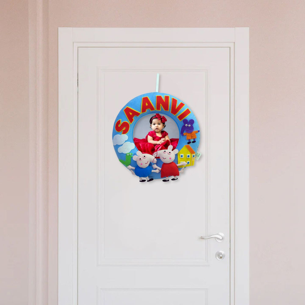 Photo Personalized Kids Peppa Pig Theme Felt Nameplate - Hanging on Door Front Center