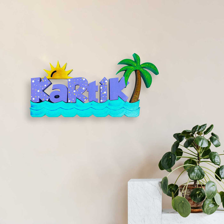 Handcrafted Personalized Beach Themed 3D Name Block For Kids