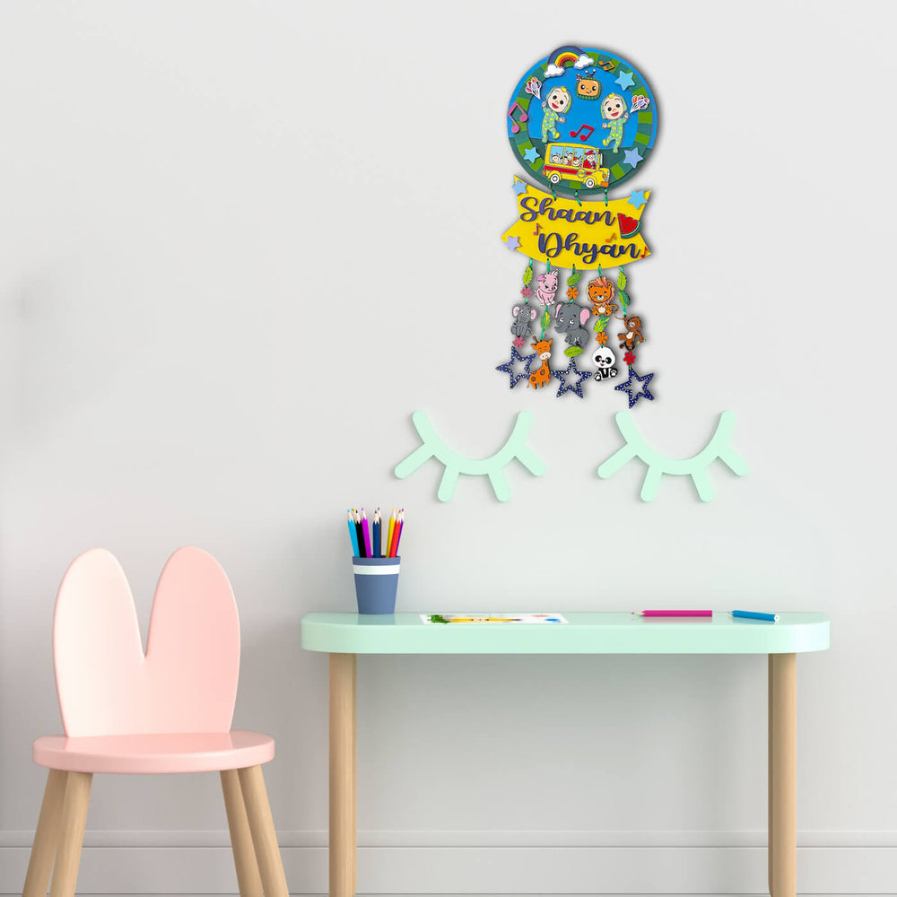 Hand Painted Personalized Sibling Name Plate 3 - Mounted on Wall Above Desk