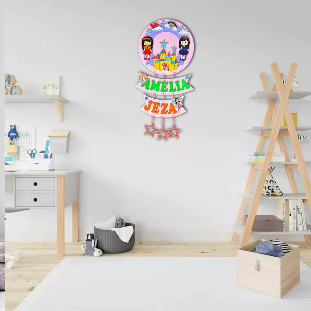 Hand Painted Personalized Sibling Name Plate 4 - Mounted on Wall with Name Personalization