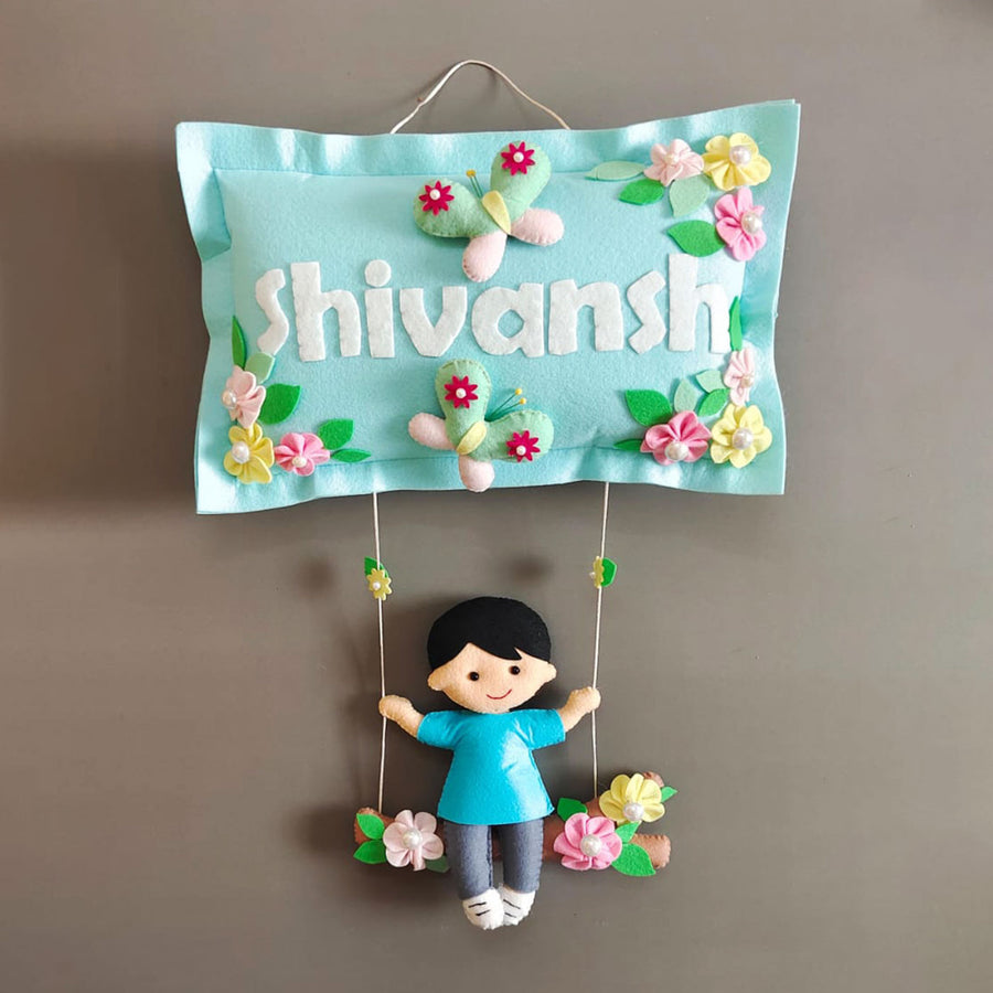Hand Stitched Ballerina Themed Felt Name Plate 1 - Hanging Front View with Name Personalization
