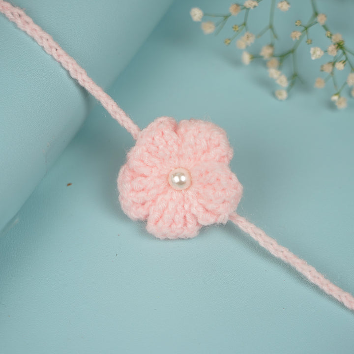 Customized Handmade Crochet Floral Rakhi With Roli Chawal For Brother - Detailed Close-up of Yellow Rakhi