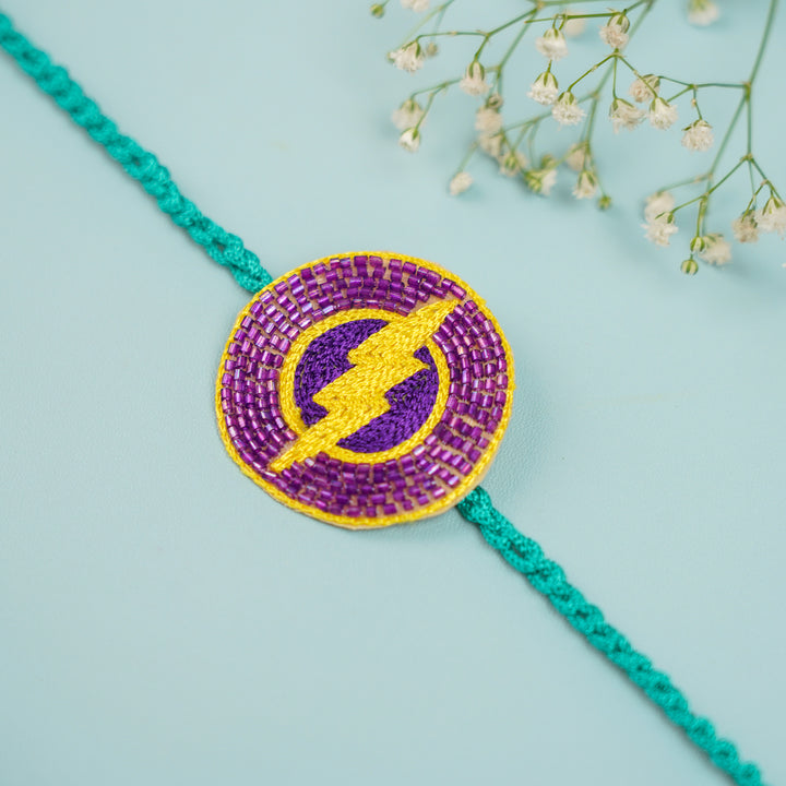Handmade Beaded Flash Theme Rakhi With Roli Chawal For Brother - Rakhi Thread with Decorative Flowers