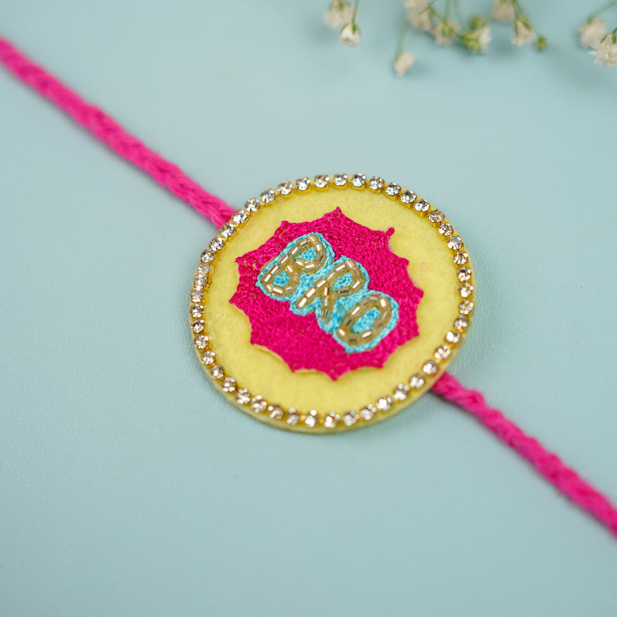 Handmade Beaded Bro Theme Rakhi With Roli Chawal For Brother - Close-up of Rakhi Bracelet