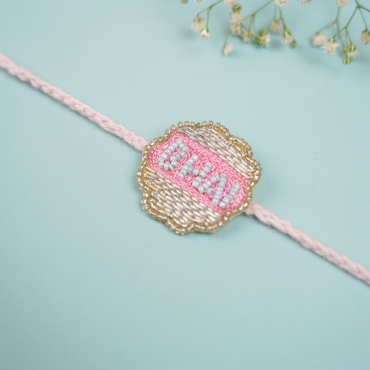 Customized Handmade Beaded Bhai Rakhi With Roli Chawal For Brother - Close-up Rakhi ornament (8)