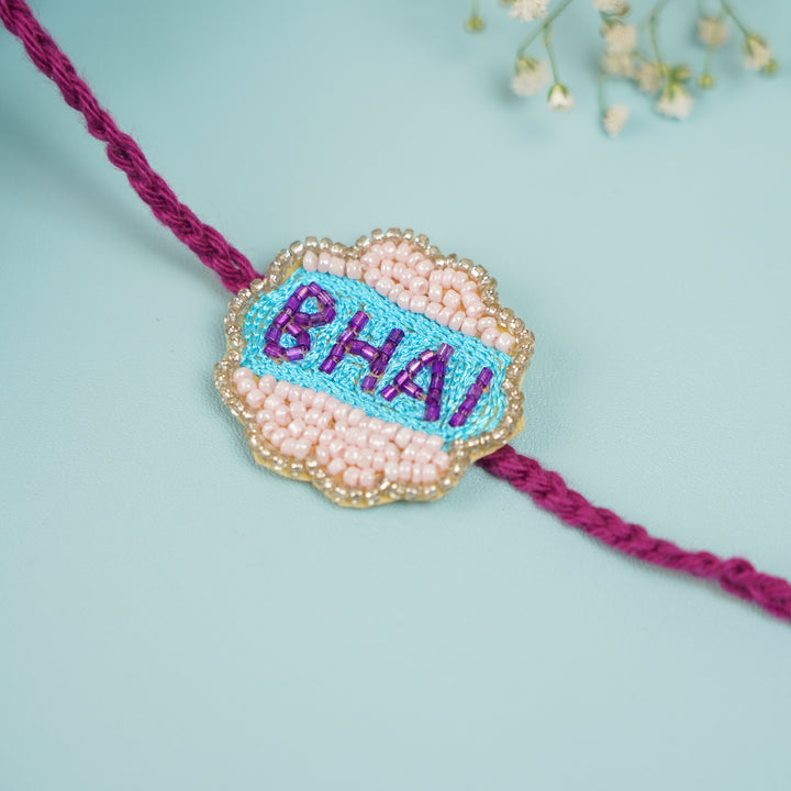 Customized Handmade Beaded Bhai Rakhi With Roli Chawal For Brother - Close-up Rakhi ornament