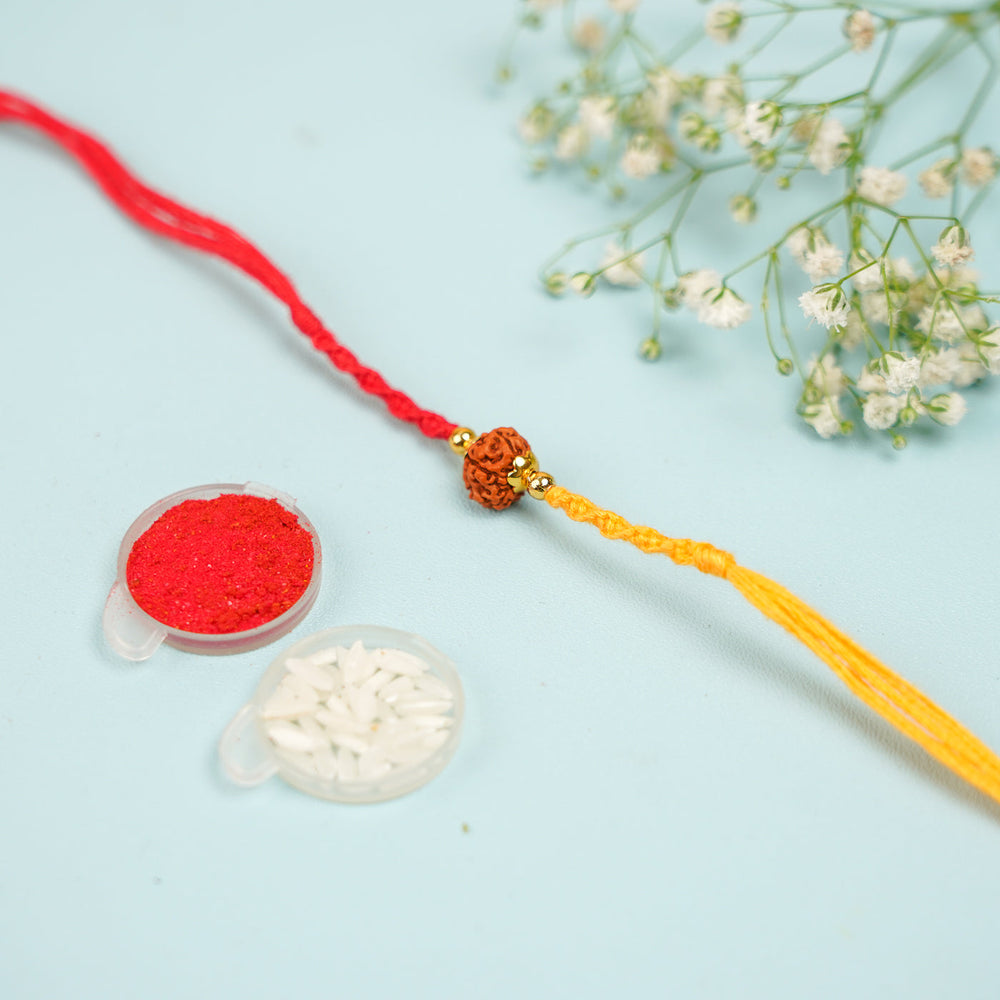 Handmade Rudraksh Rakhi With Roli Chawal Set Of 2 - Single Rakhi with Rice and Kumkum