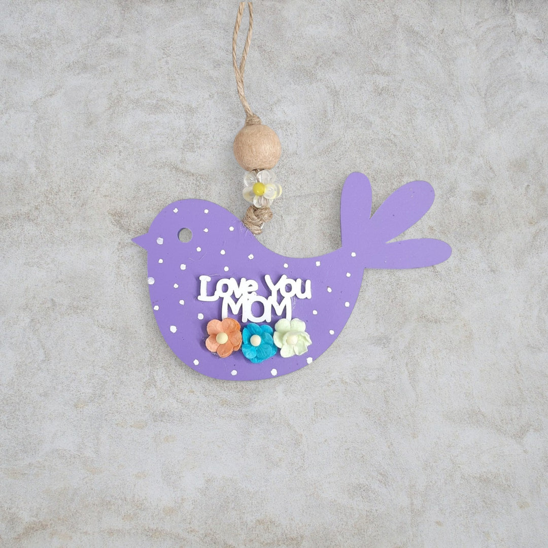 Hand-Painted Love You Mom Theme MDF Wood Car Hanging