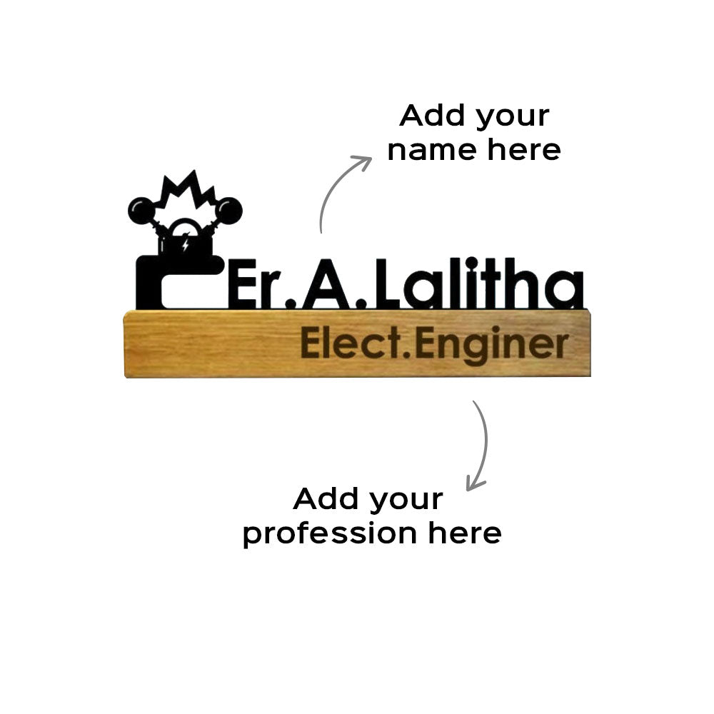 Personalized Minimal Desk Name Plate For Electrical Engineer - Name and Profession Personalization Example