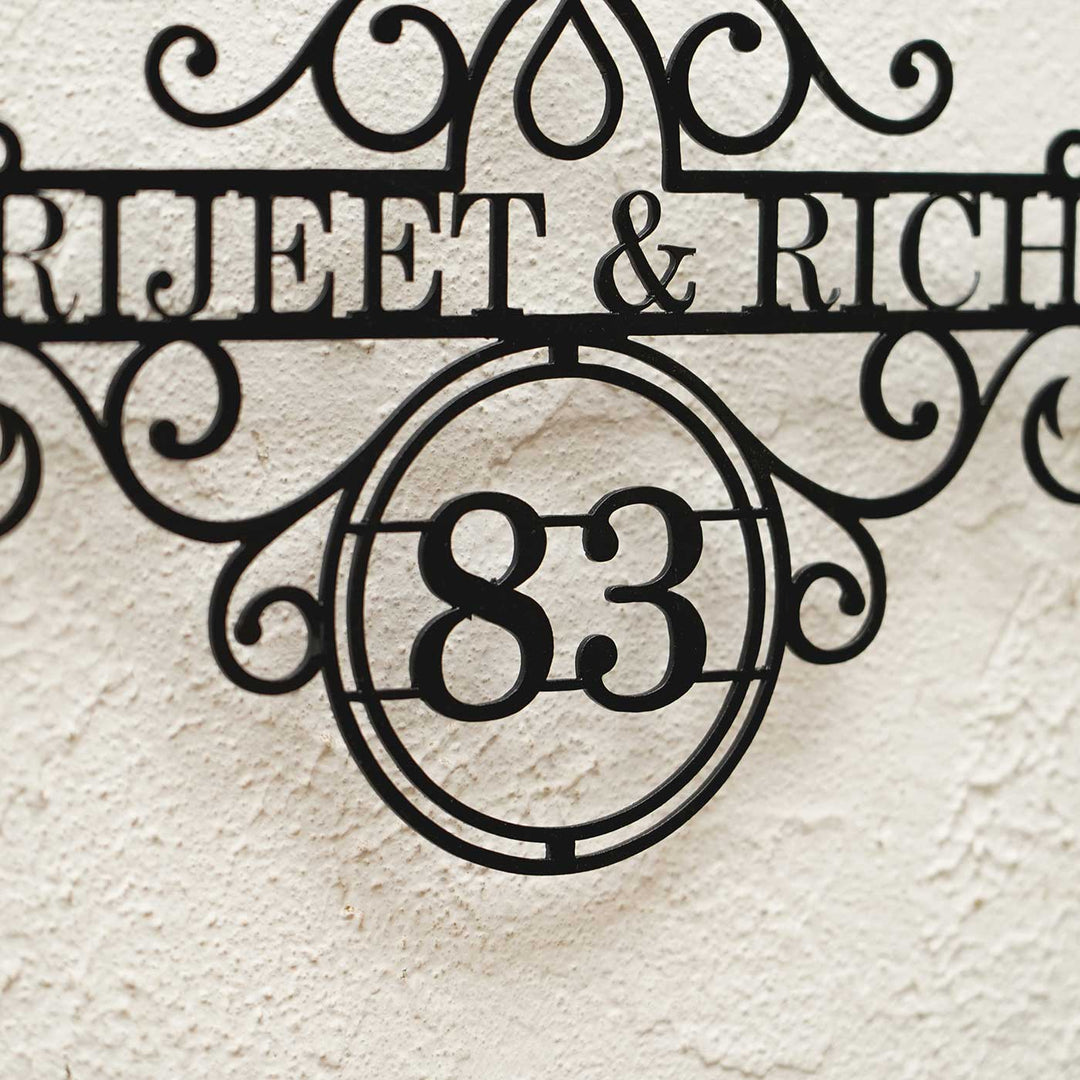 Personalize Ornate Weatherproof Name Plate With House Number - Close-up of Engraving Detail