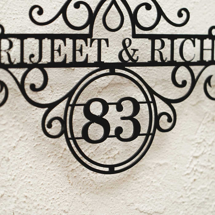 Personalize Ornate Weatherproof Name Plate With House Number - Close-up of Engraving Detail