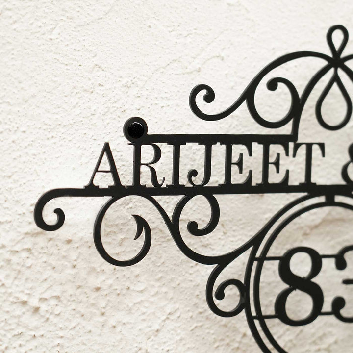Personalize Ornate Weatherproof Name Plate With House Number - Name Personalization Close-up