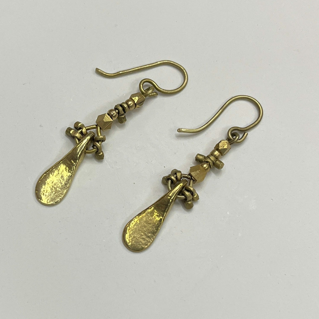 Handmade Leaf Drop Design Brass Earrings