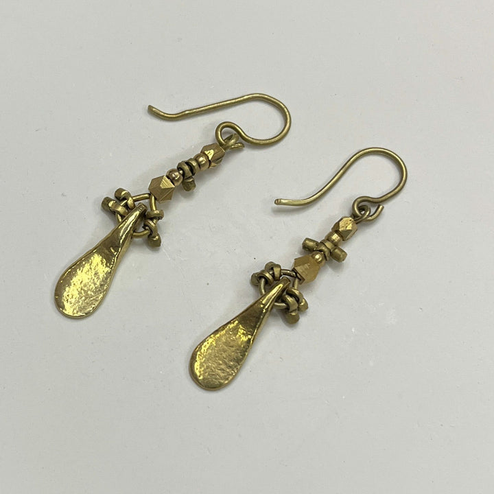 Handmade Leaf Drop Design Brass Earrings