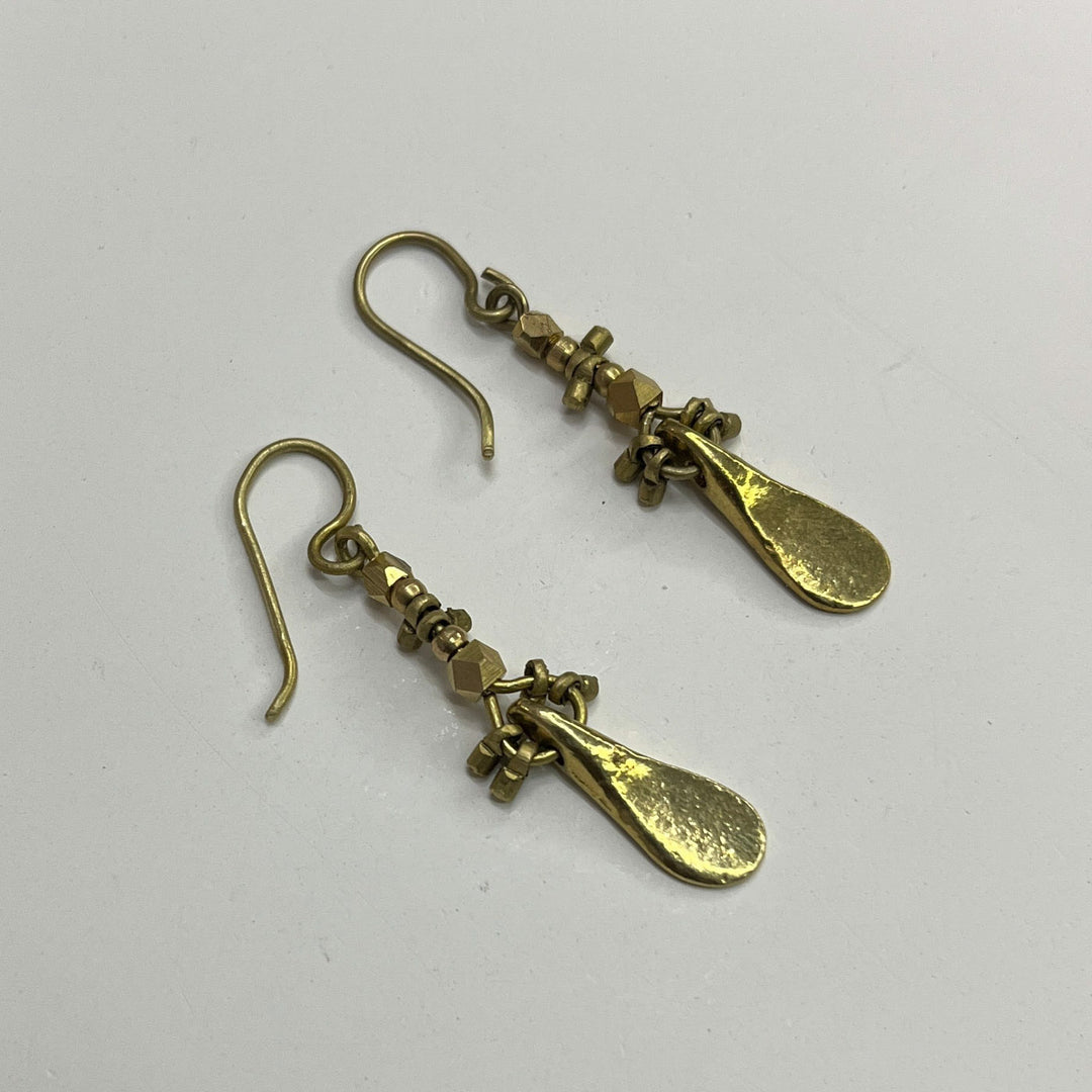 Handmade Leaf Drop Design Brass Earrings