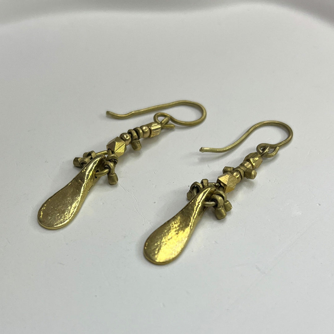 Handmade Leaf Drop Design Brass Earrings