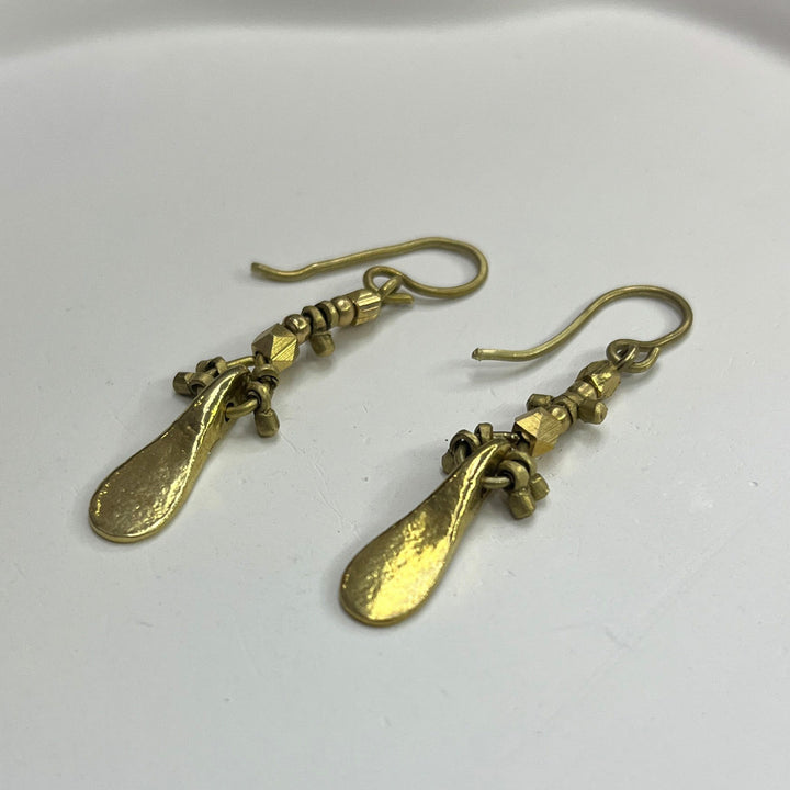 Handmade Leaf Drop Design Brass Earrings