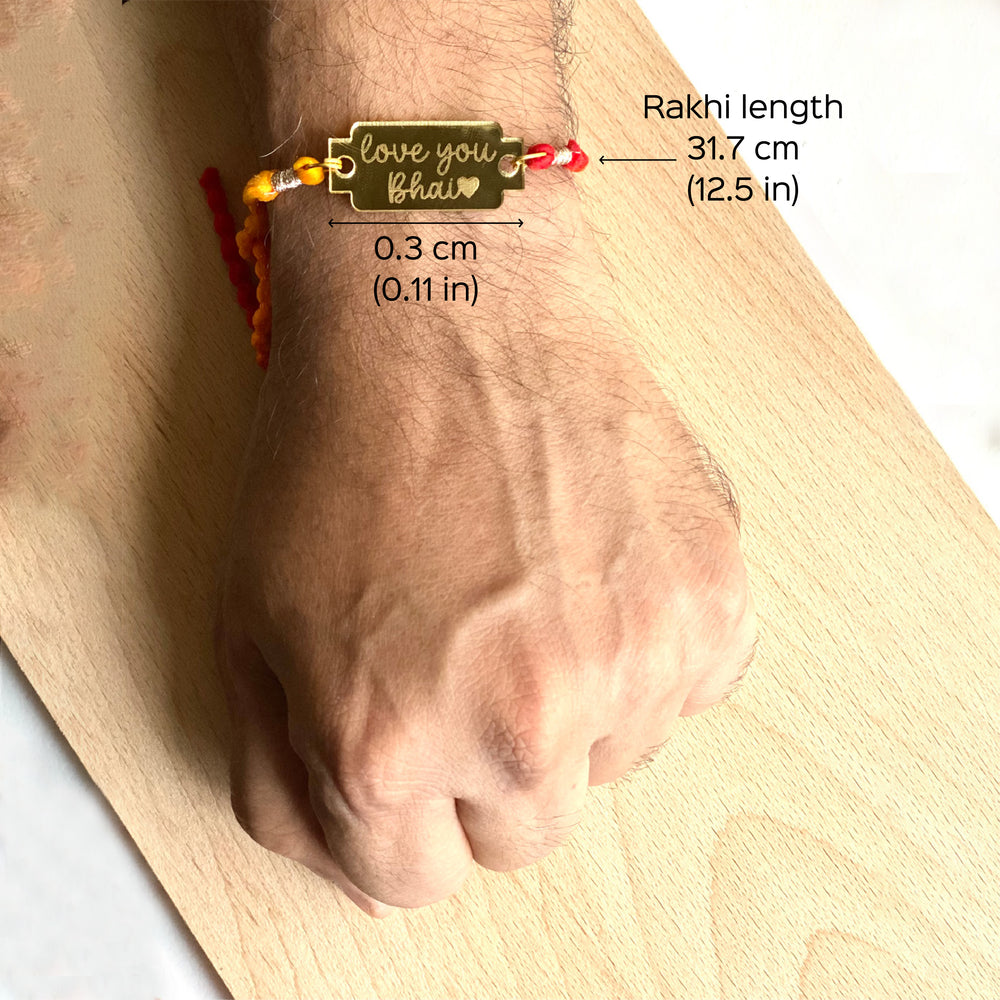 Handcrafted Golden Acrylic Rakhi With Roli Chawal 5 - Dimensions with measurements