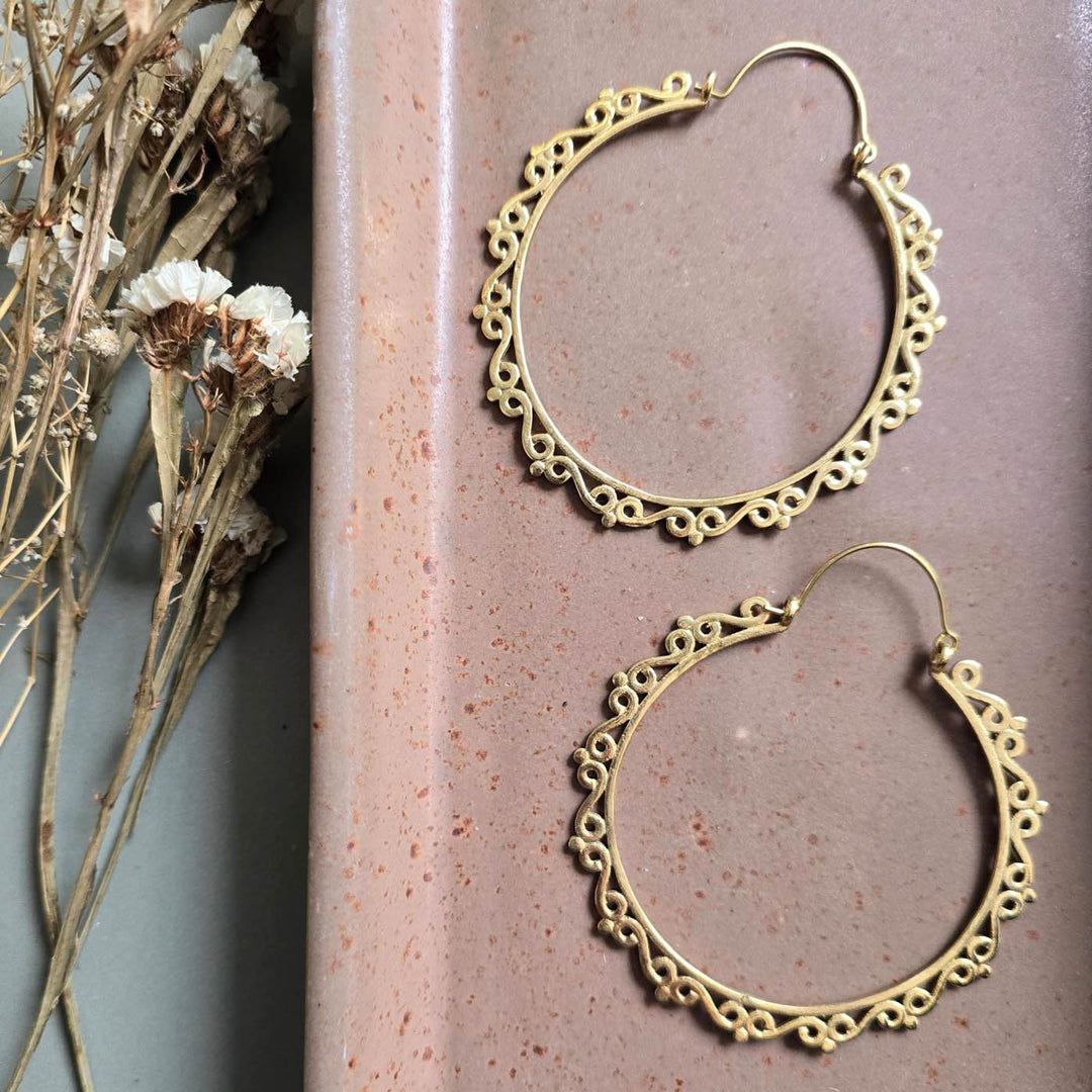 Handmade Martha Hoops Brass Earrings